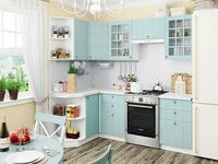 Небольшая угловая кухня в голубом и белом цвете Архангельск